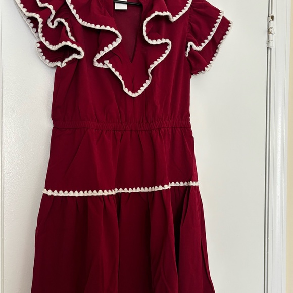 Red Casual Sundress with Flutter Sleeves and Cowl Neck - Picture 1 of 3